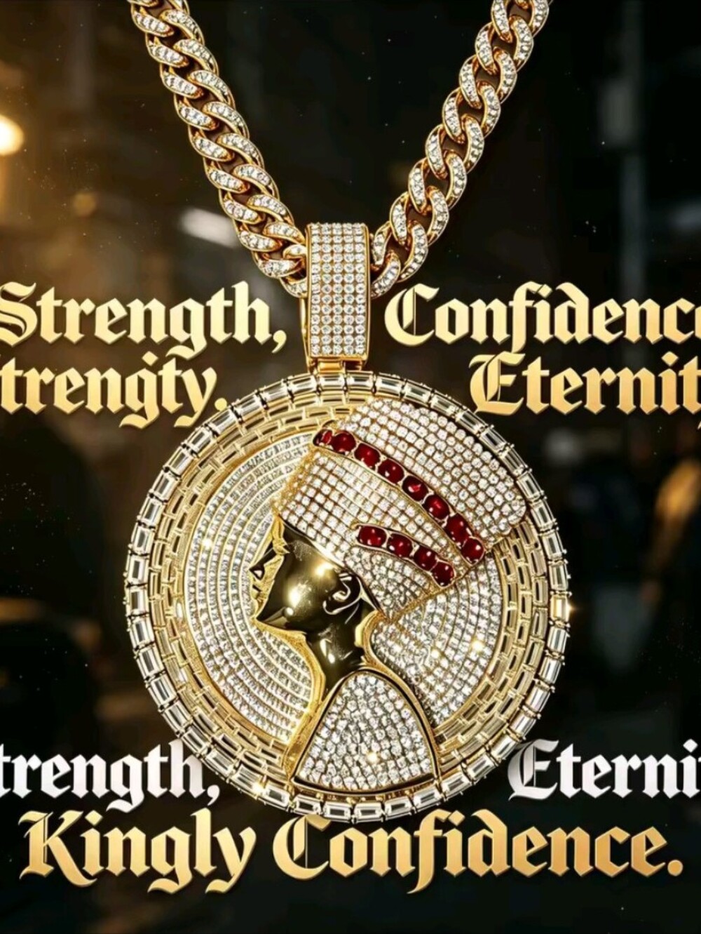 Men And Women Iced Out Nefertiti 18K Gold Plated Hip Hop Medallion Necklace